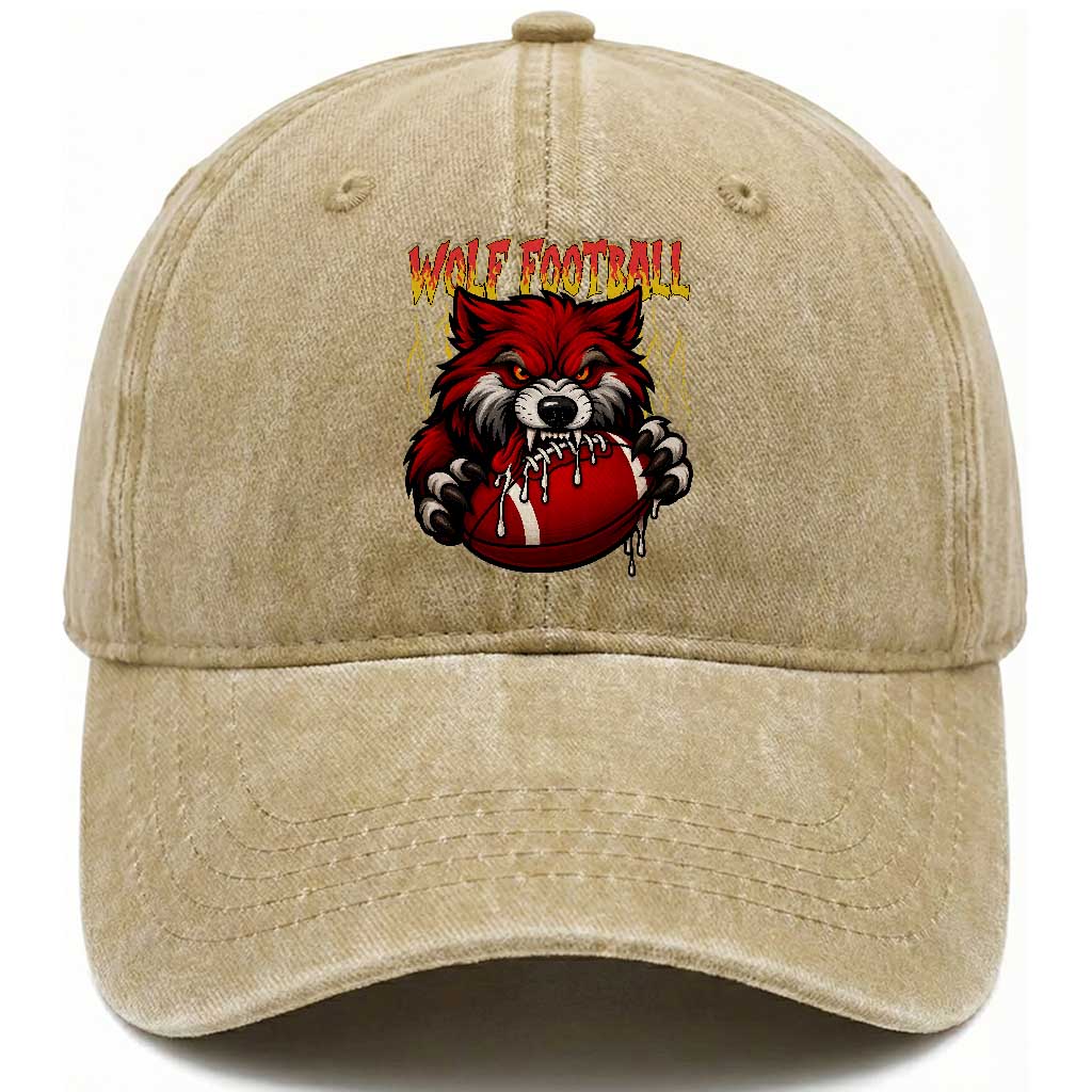 Wolf Football Lover Washed Cotton Baseball Cap American Sports Fan Gift TS12 Print Your Wear