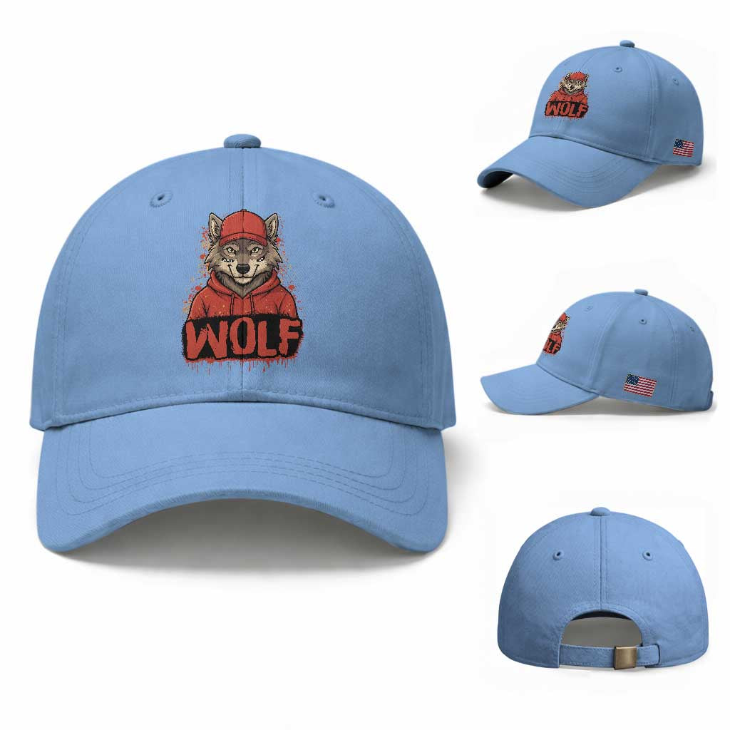 Wolf Football Lover Baseball Cap Game Day Tailgate Lifestyle TS12 Baseball Cap Universal Fit Light Blue Print Your Wear
