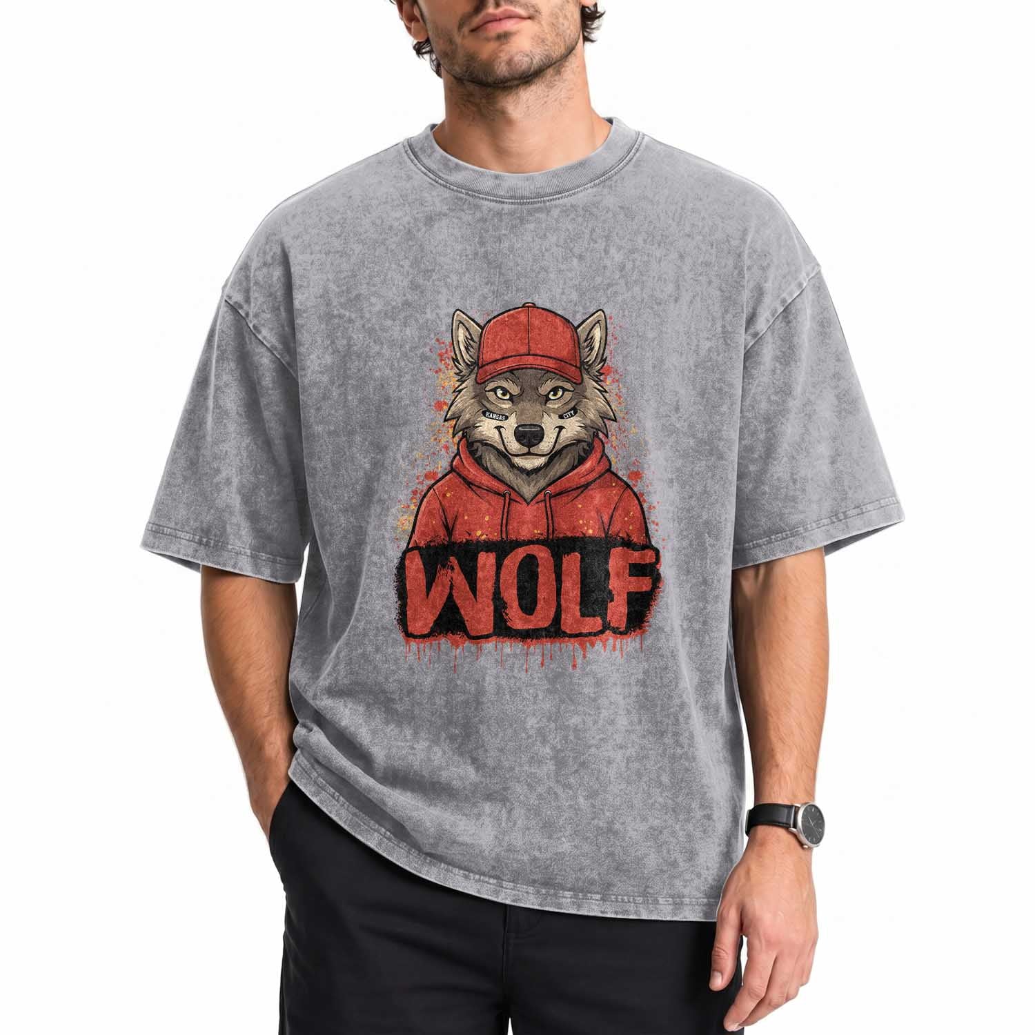 Wolf Football Lover Washed Cotton T-Shirt Game Day Tailgate Lifestyle
