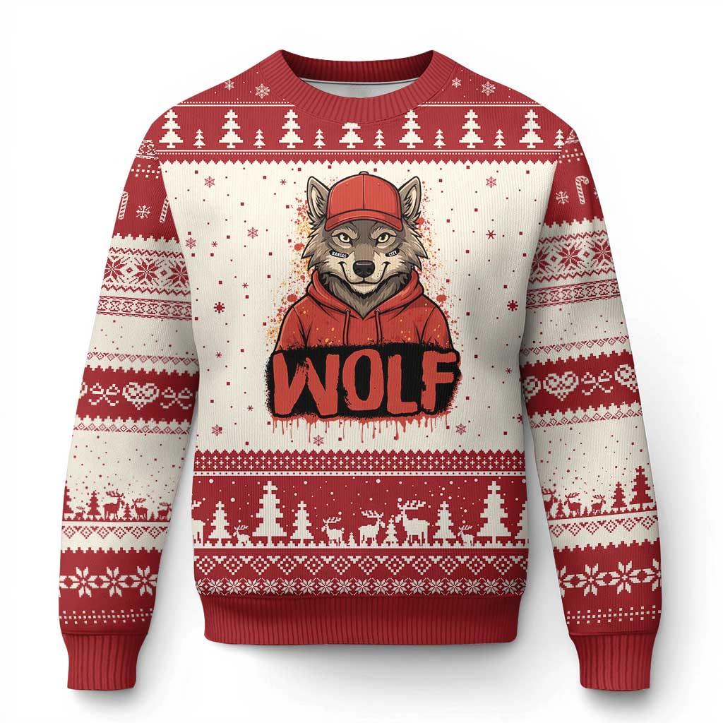 Wolf Football Lover Ugly Christmas Sweater Game Day Tailgate Lifestyle TS12 Beige Red Print Your Wear