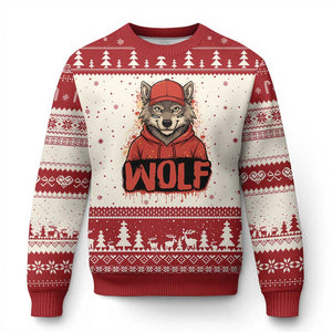 Wolf Football Lover Ugly Christmas Sweater Game Day Tailgate Lifestyle TS12 Beige Red Print Your Wear