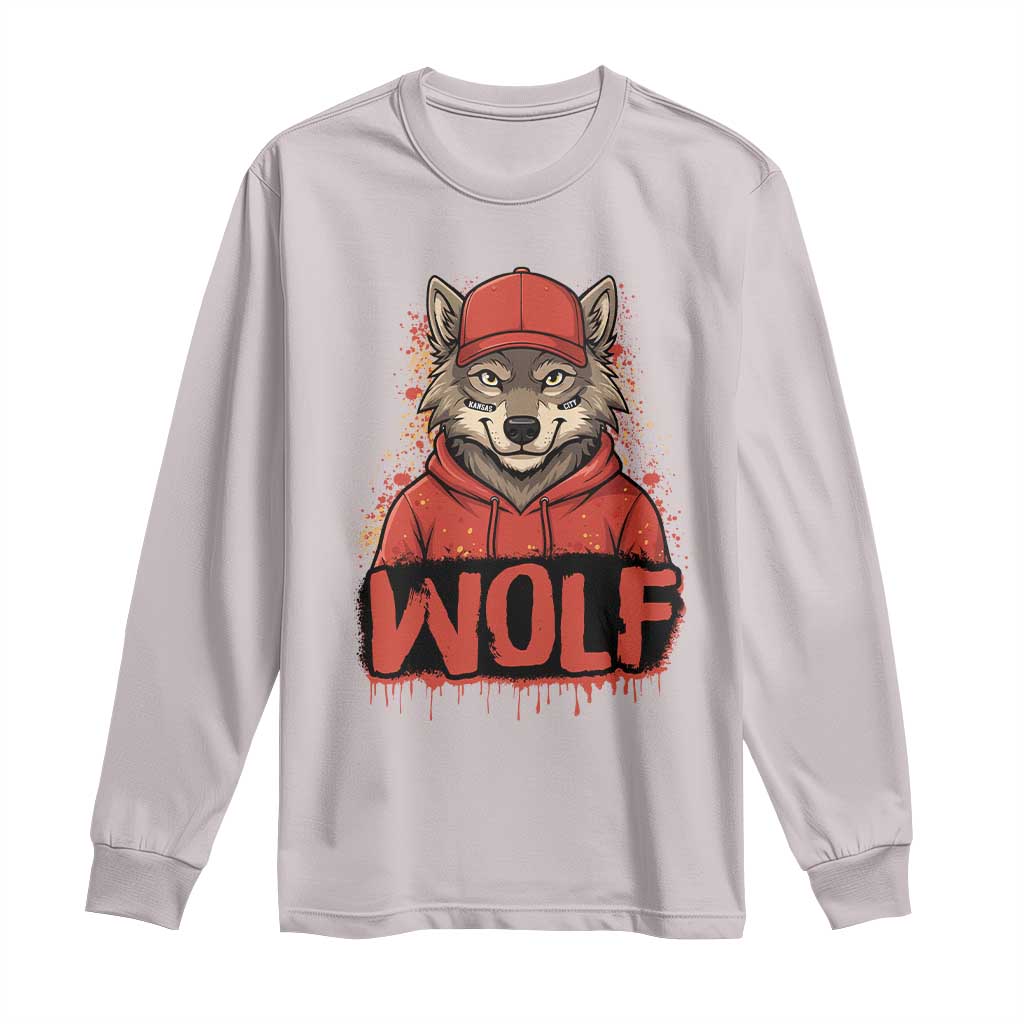 Wolf Football Lover Long Sleeve Shirt Game Day Tailgate Lifestyle TS12 Ice Gray Print Your Wear