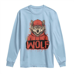 Wolf Football Lover Long Sleeve Shirt Game Day Tailgate Lifestyle TS12 Light Blue Print Your Wear