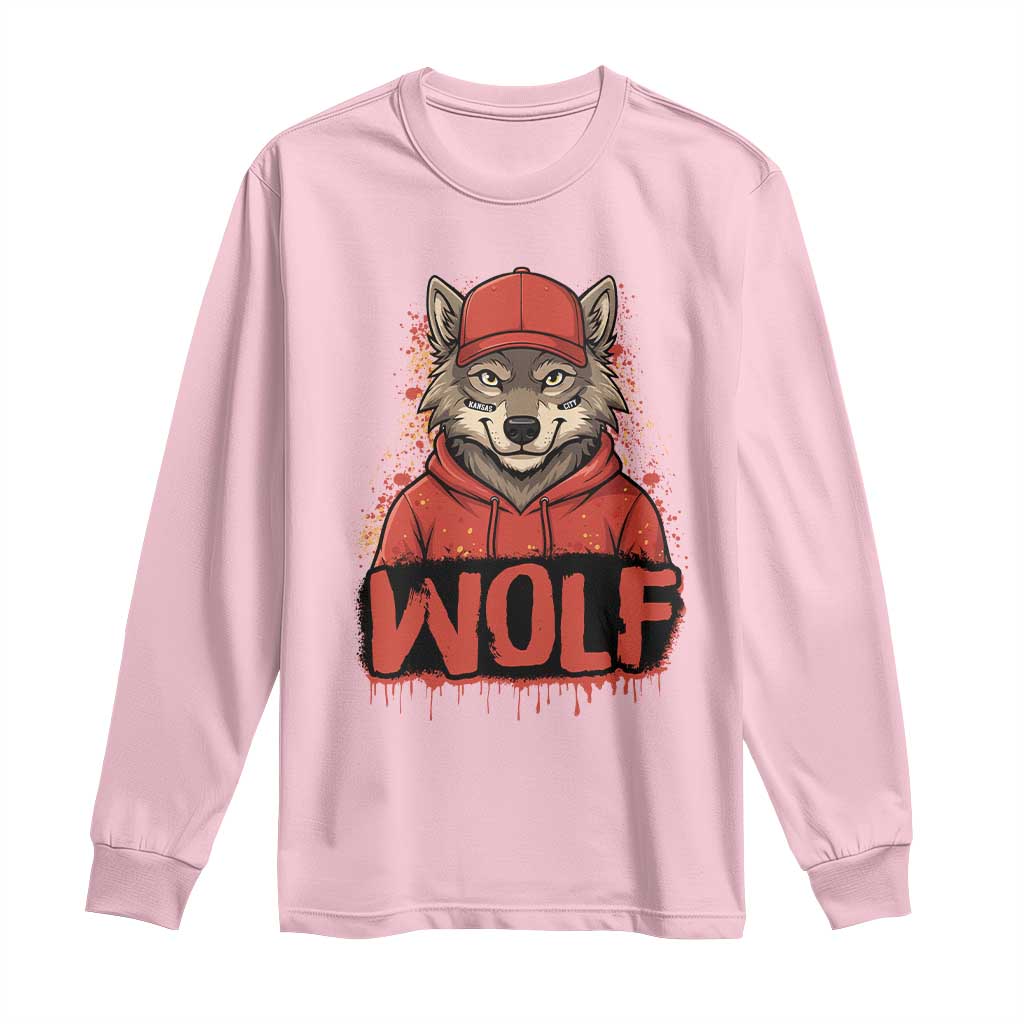Wolf Football Lover Long Sleeve Shirt Game Day Tailgate Lifestyle TS12 Light Pink Print Your Wear