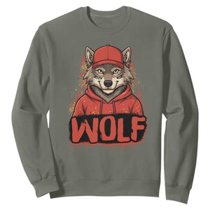 Wolf Football Lover Sweatshirt Game Day Tailgate Lifestyle TS12 Military Green Print Your Wear