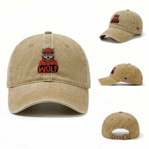 Wolf Football Lover Washed Cotton Baseball Cap Game Day Tailgate Lifestyle TS12 Washed Cap Universal Fit Khaki Print Your Wear