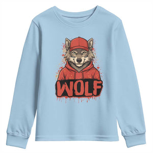 Wolf Football Lover Youth Sweatshirt Game Day Tailgate Lifestyle TS12 Light Blue Print Your Wear