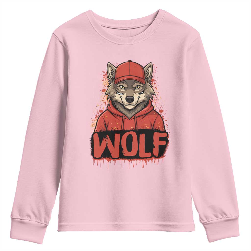 Wolf Football Lover Youth Sweatshirt Game Day Tailgate Lifestyle TS12 Light Pink Print Your Wear