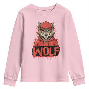 Wolf Football Lover Youth Sweatshirt Game Day Tailgate Lifestyle TS12 Light Pink Print Your Wear