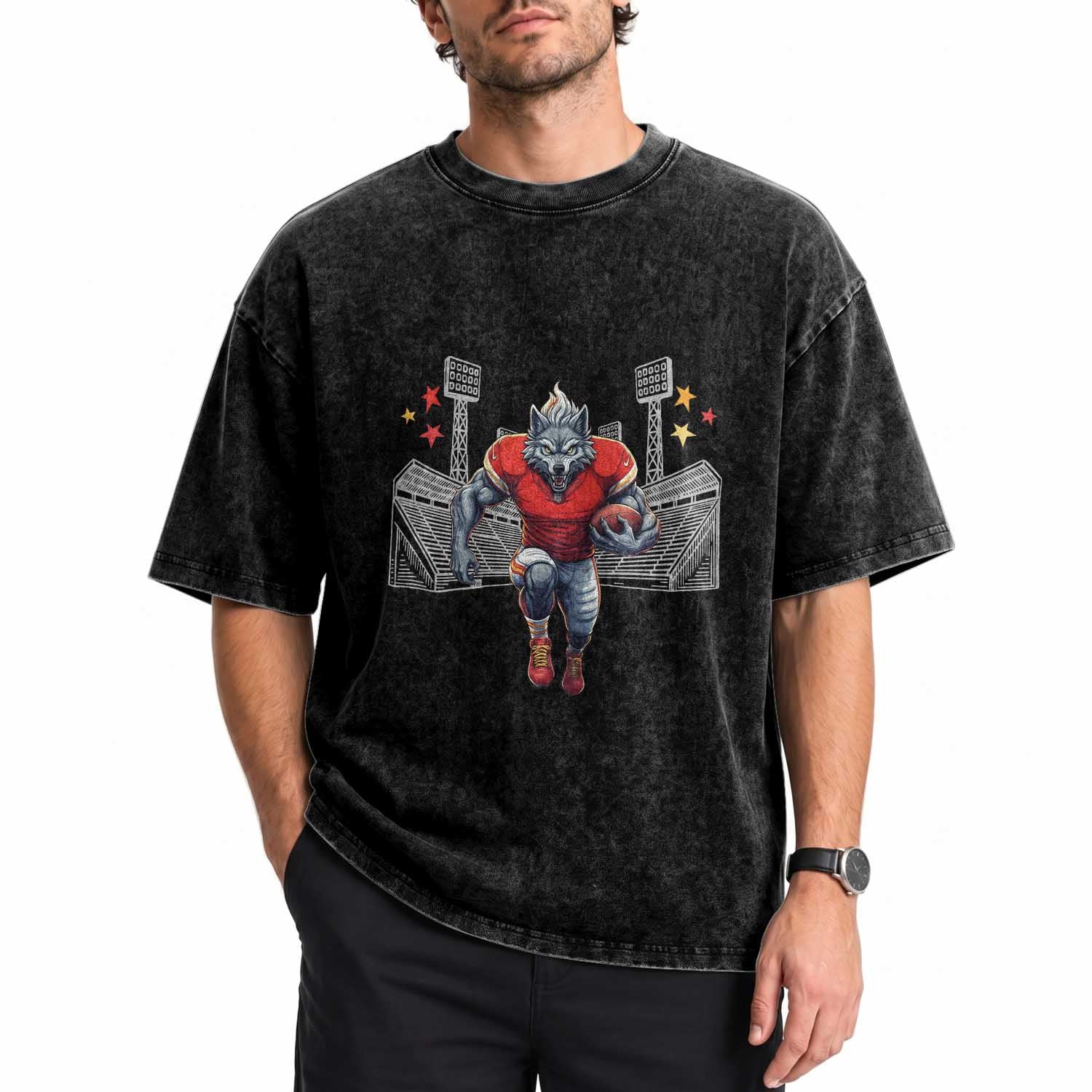 Wolf Football Lover Washed Cotton T-Shirt Midwest Game Day Lifestyle