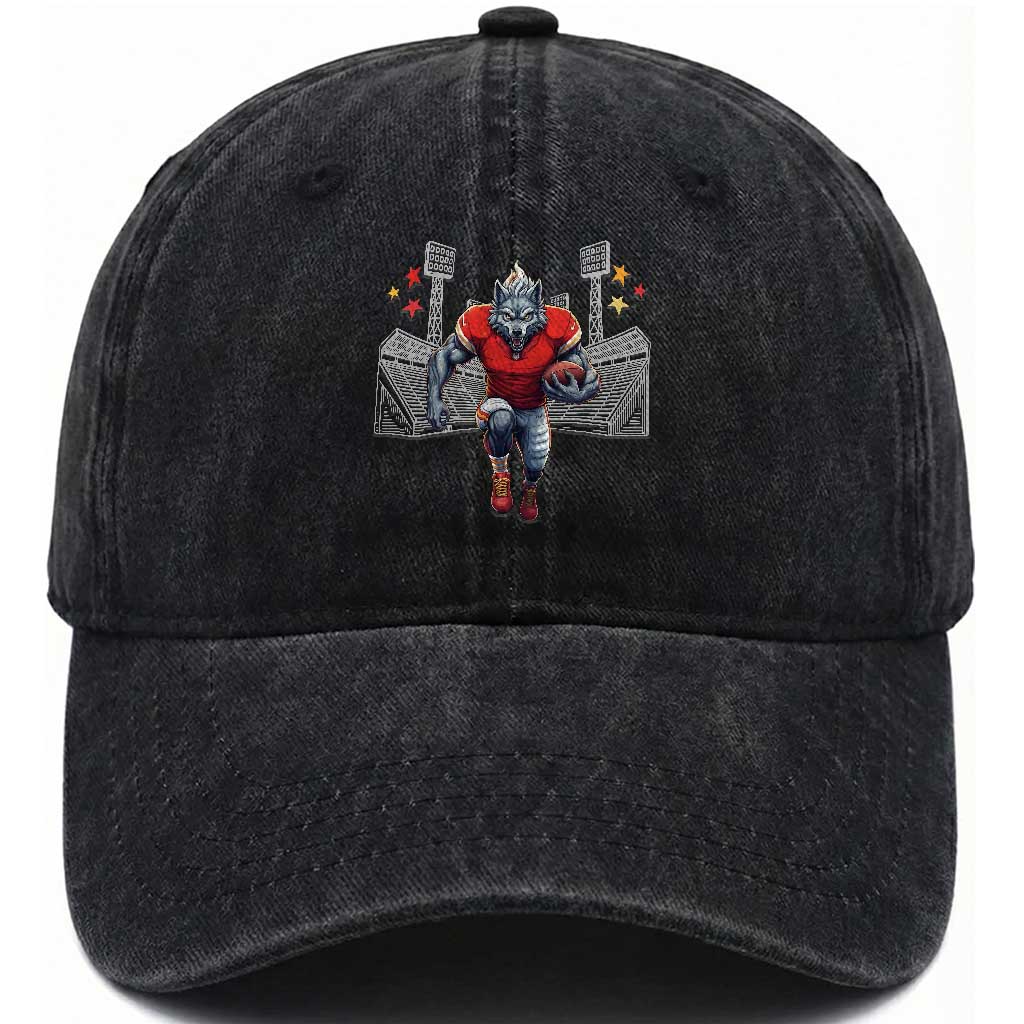 Wolf Football Lover Washed Cotton Baseball Cap Midwest Game Day Lifestyle TS12 Print Your Wear