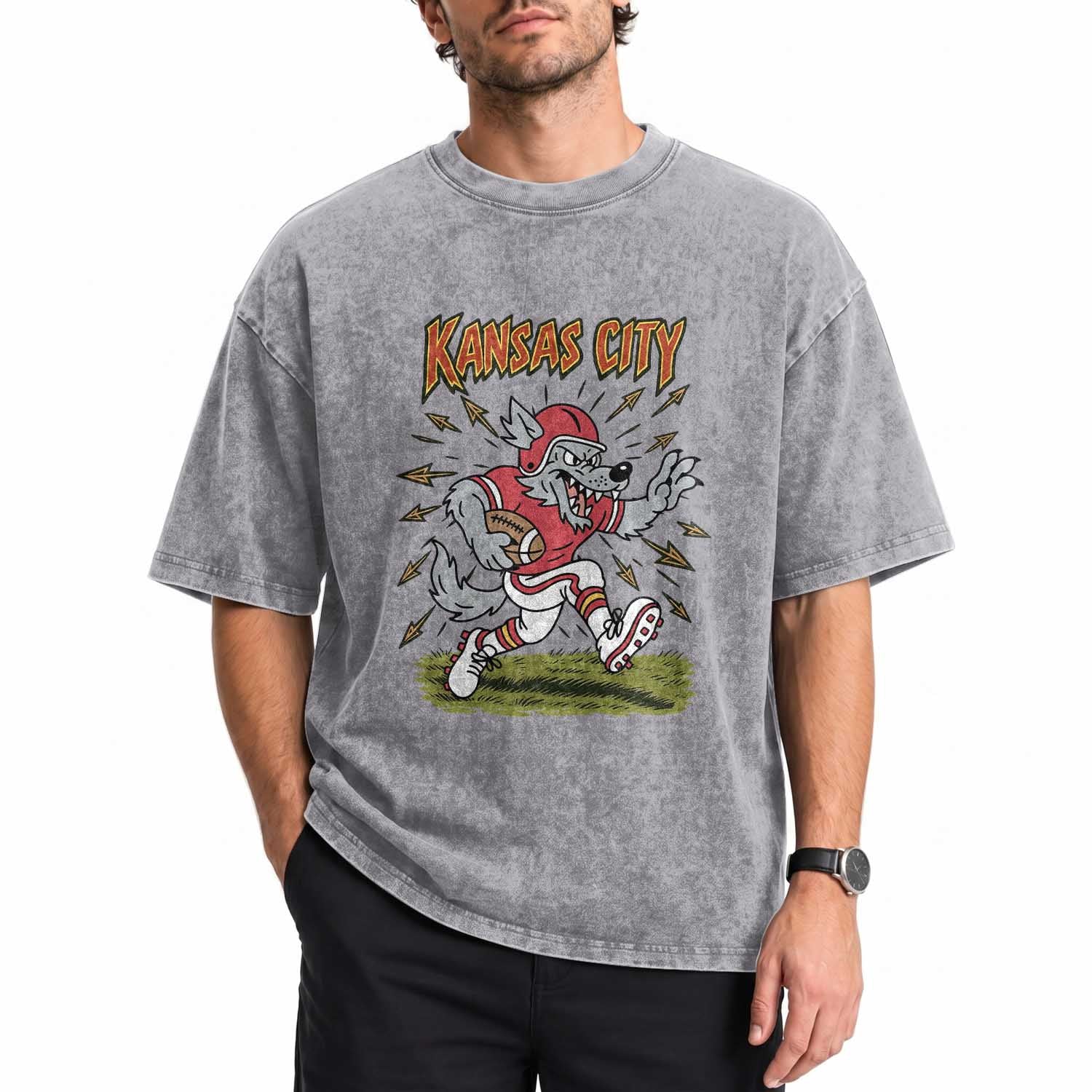 Funny Wolf Football Lover Washed Cotton T-Shirt Sport Humor Gift