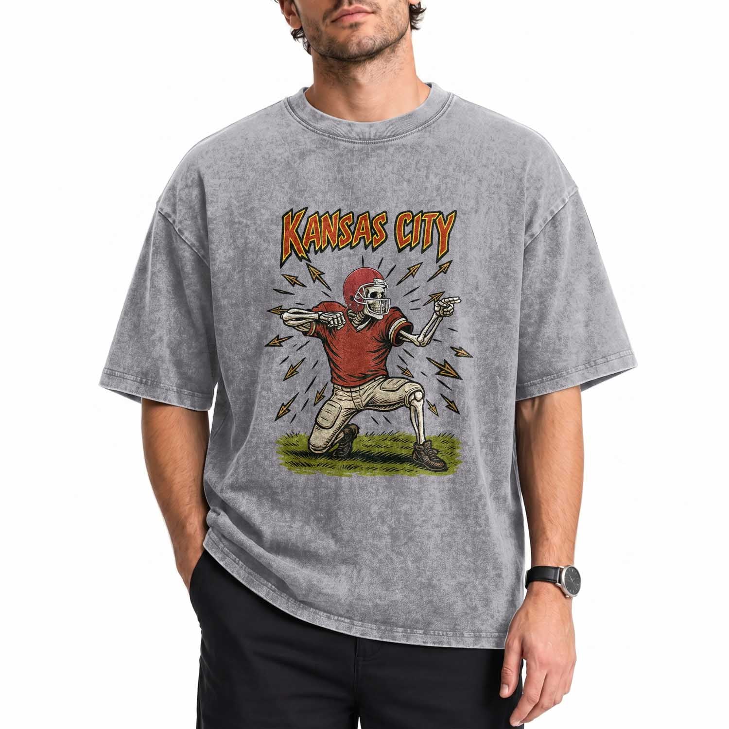 Skeleton Football Lover Washed Cotton T-Shirt Touchdown Game Day Lifestyle