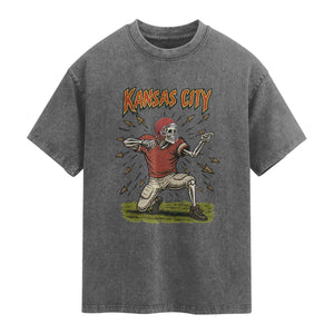 Skeleton Football Lover Washed Cotton T-Shirt Touchdown Game Day Lifestyle