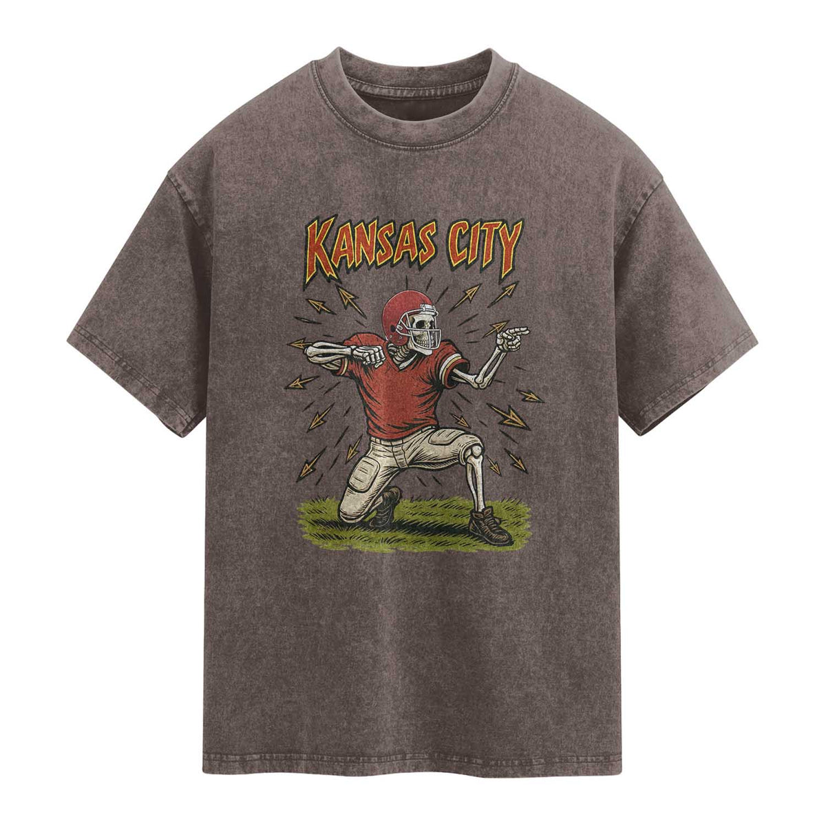 Skeleton Football Lover Washed Cotton T-Shirt Touchdown Game Day Lifestyle