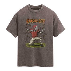 Skeleton Football Lover Washed Cotton T-Shirt Touchdown Game Day Lifestyle