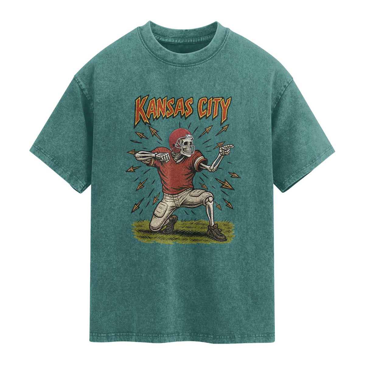 Skeleton Football Lover Washed Cotton T-Shirt Touchdown Game Day Lifestyle