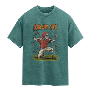 Skeleton Football Lover Washed Cotton T-Shirt Touchdown Game Day Lifestyle