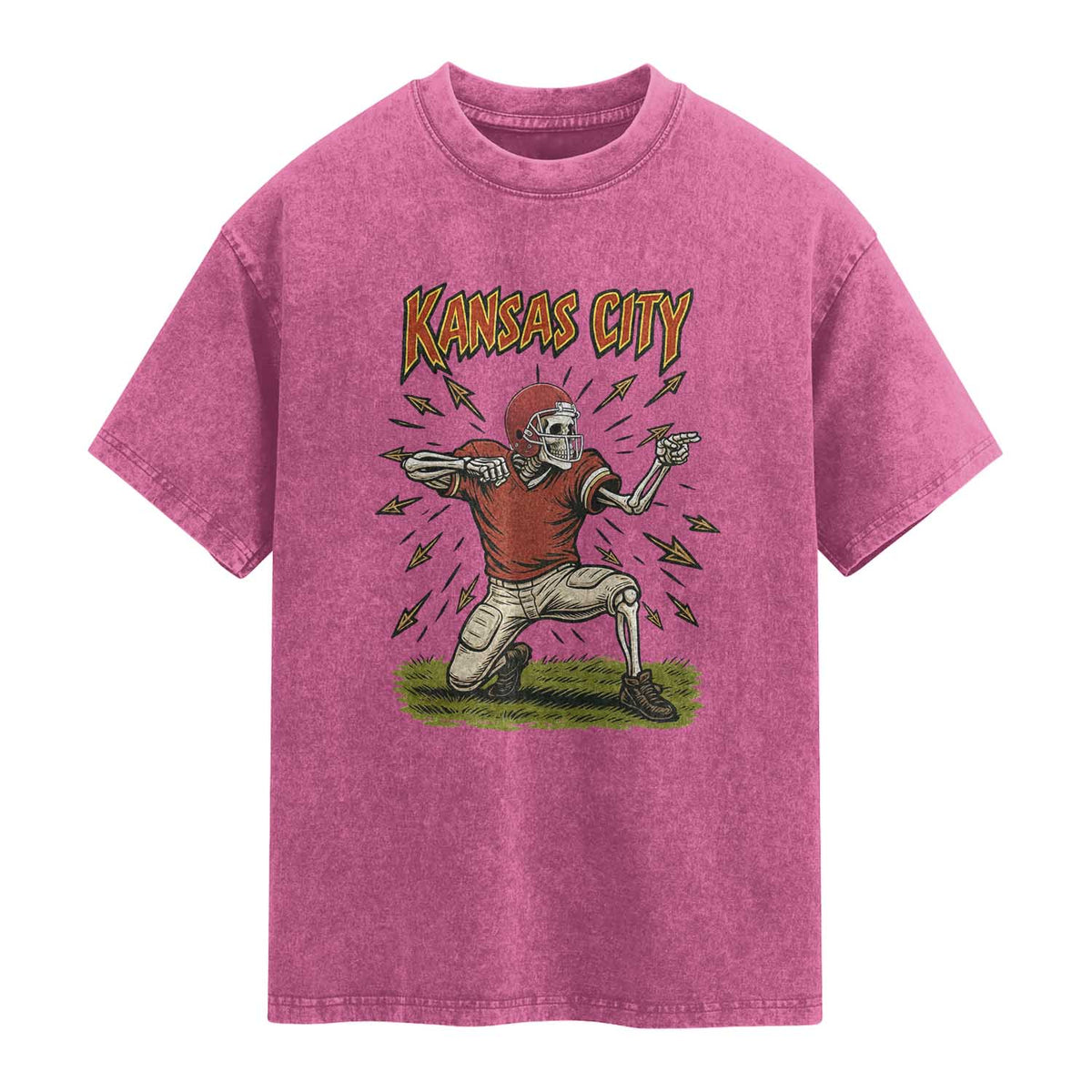 Skeleton Football Lover Washed Cotton T-Shirt Touchdown Game Day Lifestyle