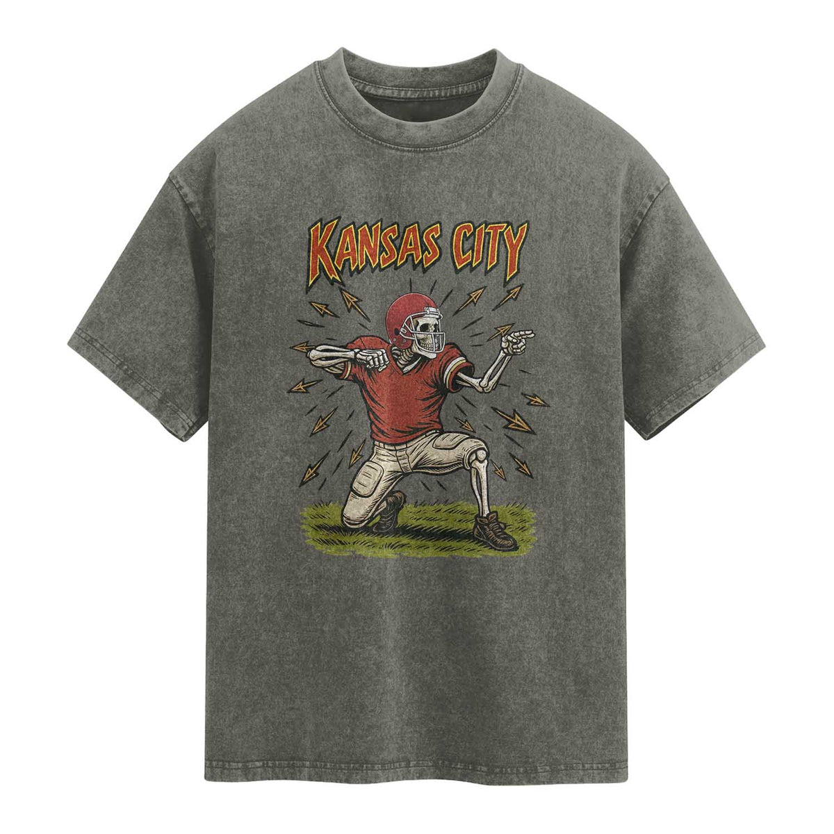 Skeleton Football Lover Washed Cotton T-Shirt Touchdown Game Day Lifestyle