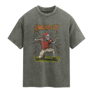 Skeleton Football Lover Washed Cotton T-Shirt Touchdown Game Day Lifestyle