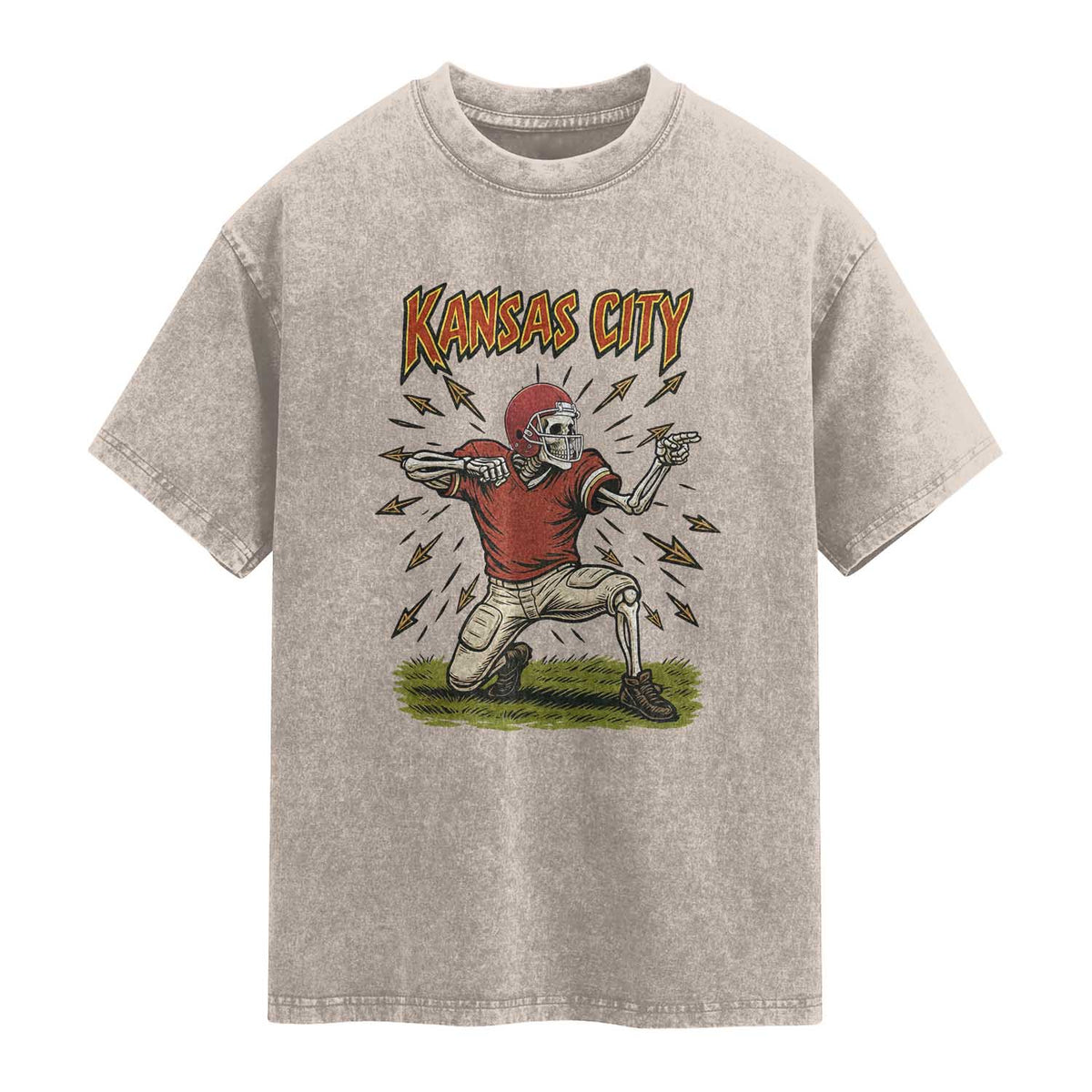 Skeleton Football Lover Washed Cotton T-Shirt Touchdown Game Day Lifestyle