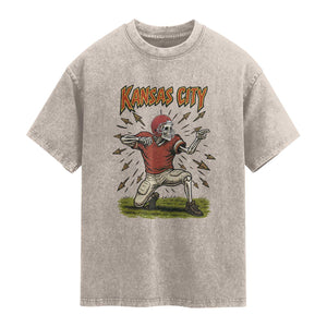 Skeleton Football Lover Washed Cotton T-Shirt Touchdown Game Day Lifestyle