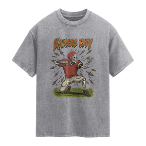 Skeleton Football Lover Washed Cotton T-Shirt Touchdown Game Day Lifestyle