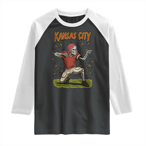 Skeleton Football Lover Raglan Shirt Touchdown Game Day Lifestyle TS12 Black White Print Your Wear