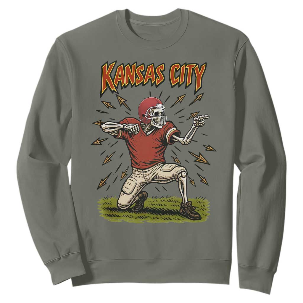 Skeleton Football Lover Sweatshirt Touchdown Game Day Lifestyle TS12 Military Green Print Your Wear