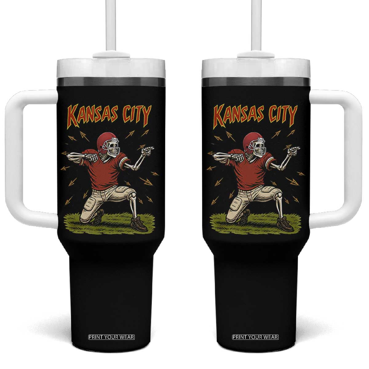 Skeleton Football Lover Tumbler With Handle Touchdown Game Day Lifestyle TS12 One Size: 40 oz Black Print Your Wear
