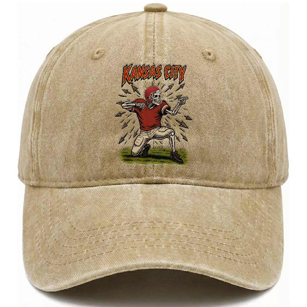 Skeleton Football Lover Washed Cotton Baseball Cap Touchdown Game Day Lifestyle TS12 Print Your Wear