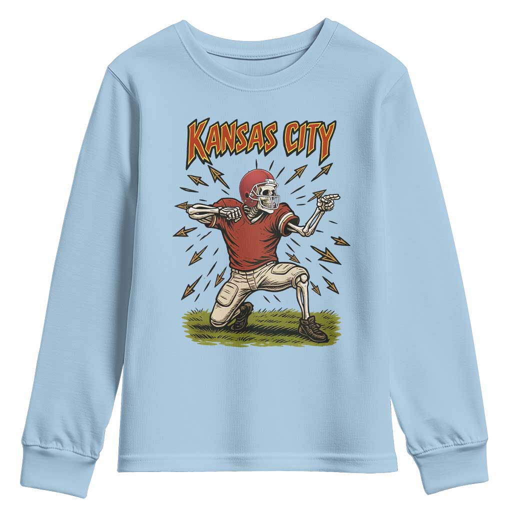 Skeleton Football Lover Youth Sweatshirt Touchdown Game Day Lifestyle TS12 Light Blue Print Your Wear
