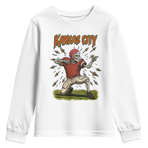 Skeleton Football Lover Youth Sweatshirt Touchdown Game Day Lifestyle TS12 White Print Your Wear