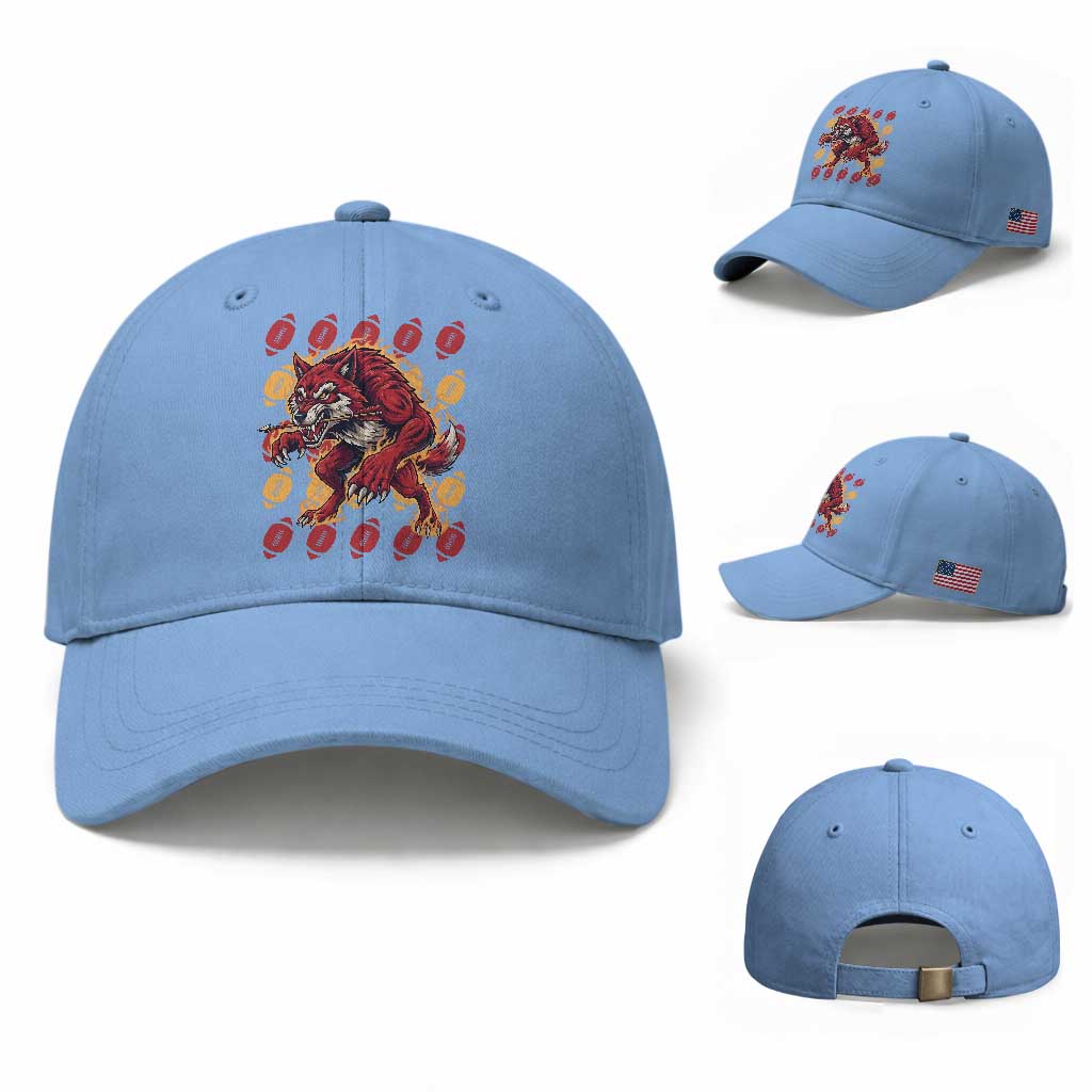 Wolf Football Lover Baseball Cap Game Day Fan Lifestyle TS12 Baseball Cap Universal Fit Light Blue Print Your Wear