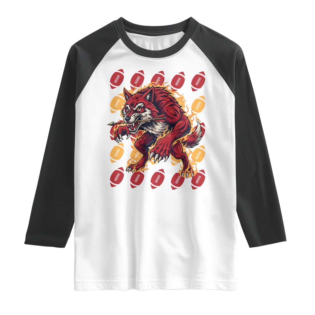 Wolf Football Lover Raglan Shirt Game Day Fan Lifestyle TS12 White Black Print Your Wear