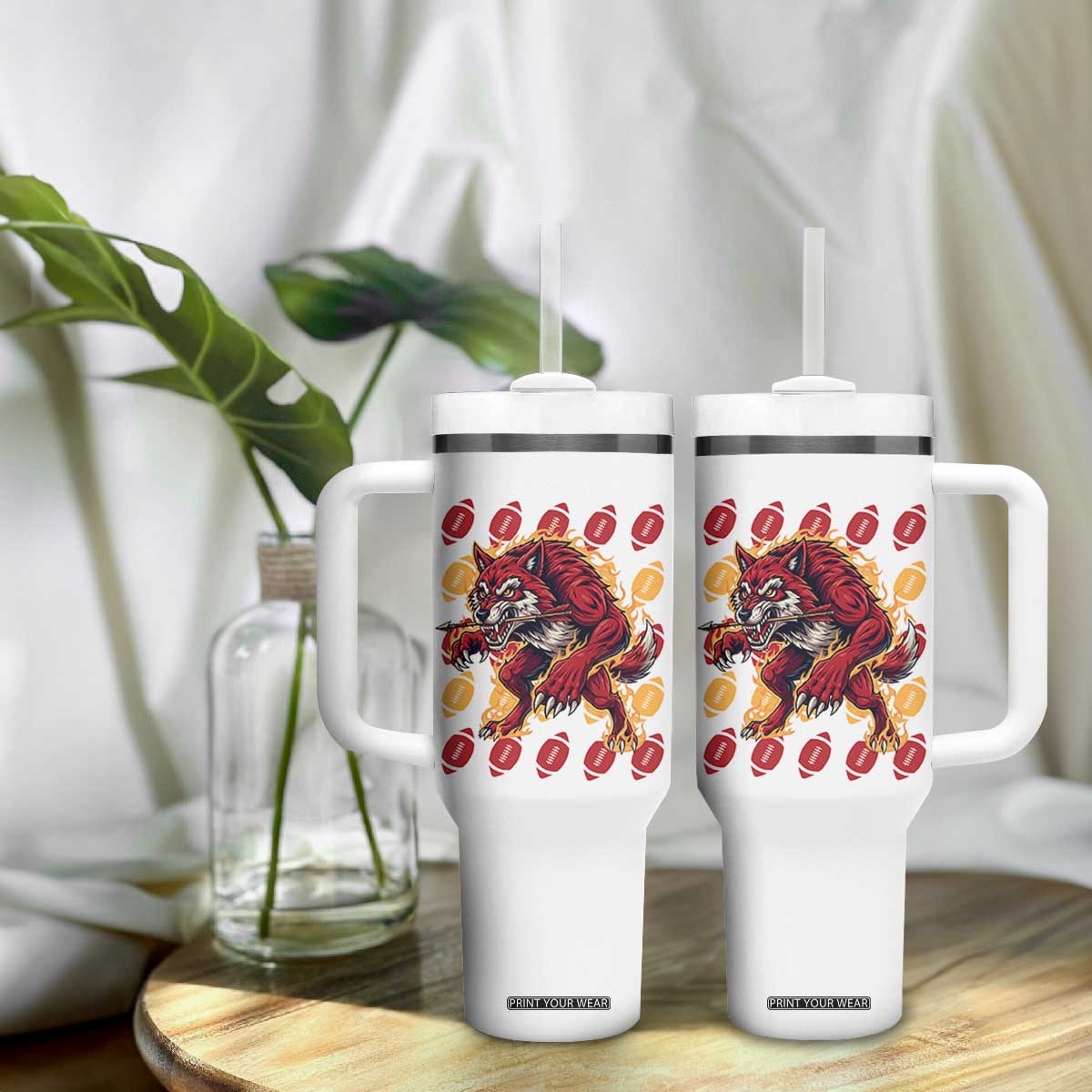 Wolf Football Lover Tumbler With Handle Game Day Fan Lifestyle TS12 Print Your Wear