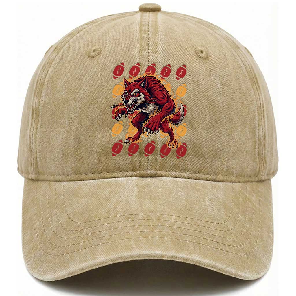 Wolf Football Lover Washed Cotton Baseball Cap Game Day Fan Lifestyle TS12 Print Your Wear