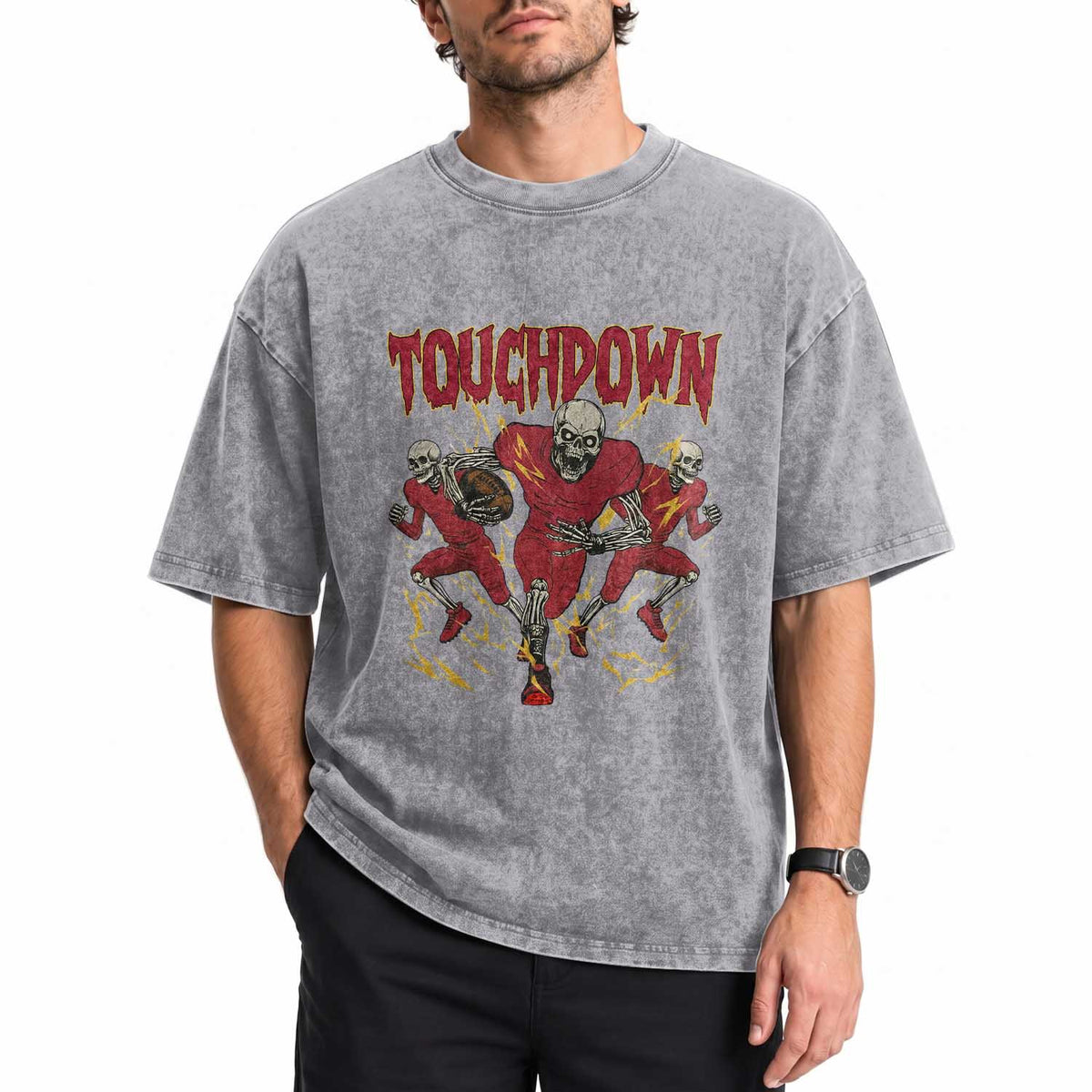 Skeleton Game Day Washed Cotton T-Shirt Touchdown Football Fan Gift