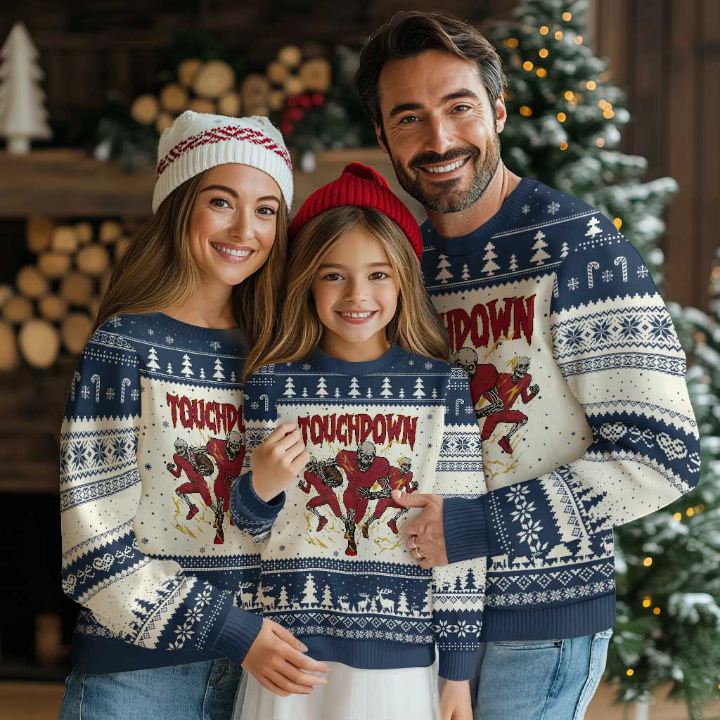Skeleton Game Day Ugly Christmas Sweater Touchdown Football Fan Gift TS12 Beige Navy Print Your Wear