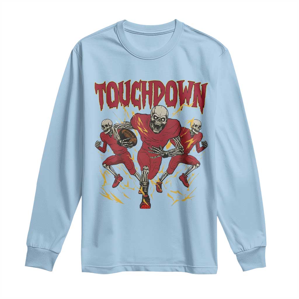Skeleton Game Day Long Sleeve Shirt Touchdown Football Fan Gift TS12 Light Blue Print Your Wear