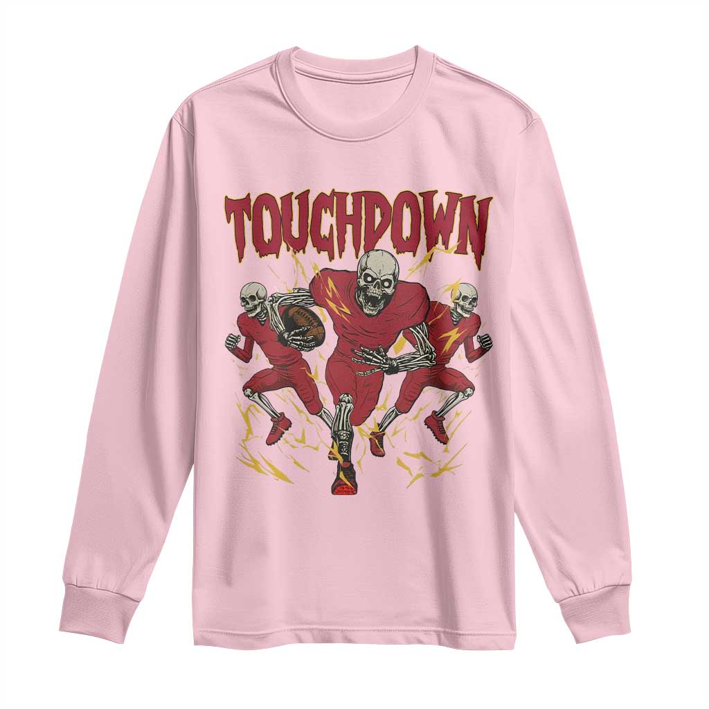 Skeleton Game Day Long Sleeve Shirt Touchdown Football Fan Gift TS12 Light Pink Print Your Wear