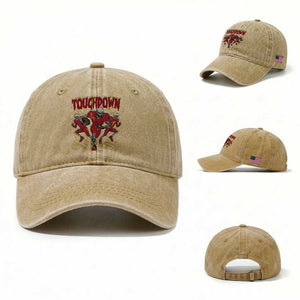 Skeleton Game Day Washed Cotton Baseball Cap Touchdown Football Fan Gift TS12 Washed Cap Universal Fit Khaki Print Your Wear