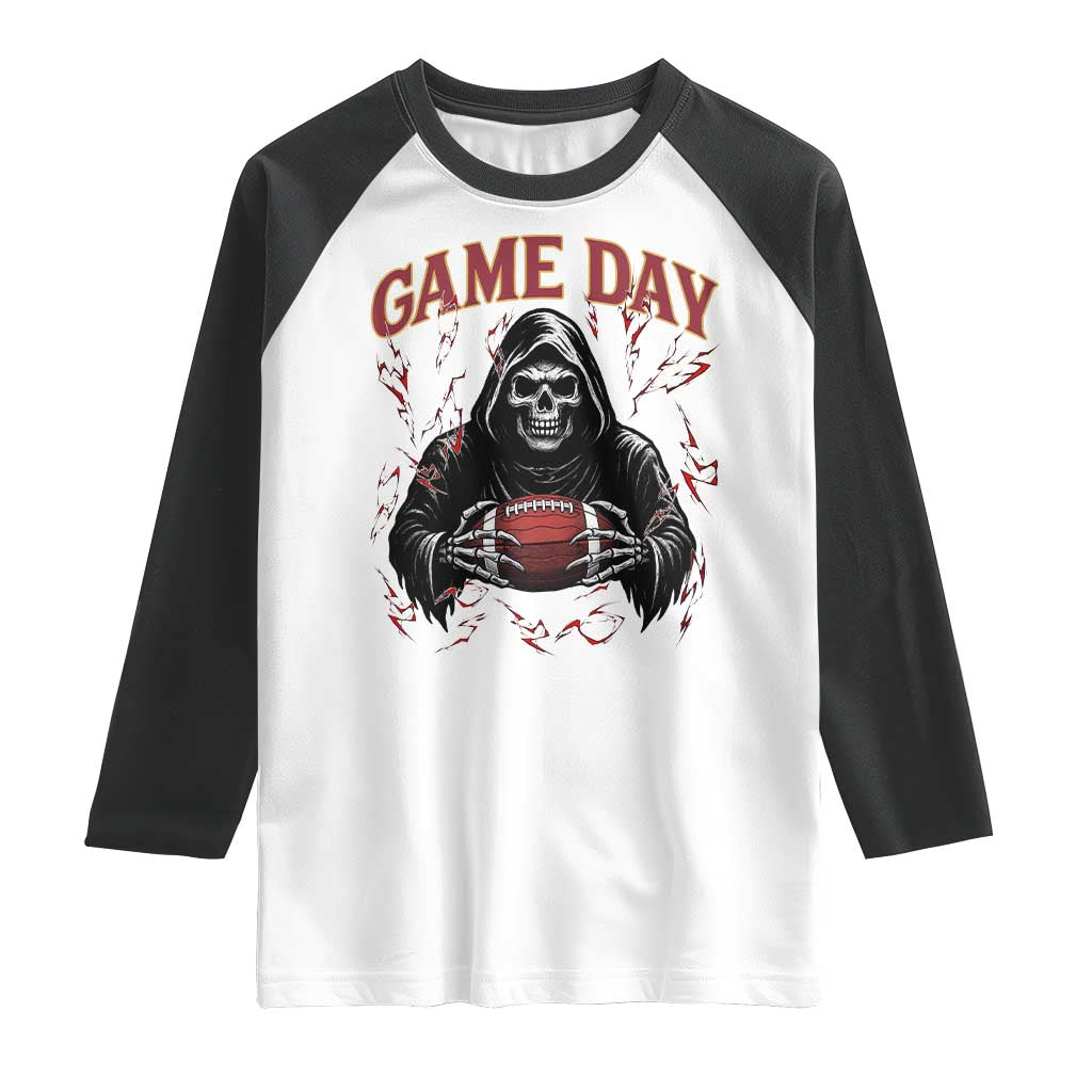 Funny Grim Reaper Dark Football Raglan Shirt Game Day Fan Lifestyle TS12 White Black Print Your Wear