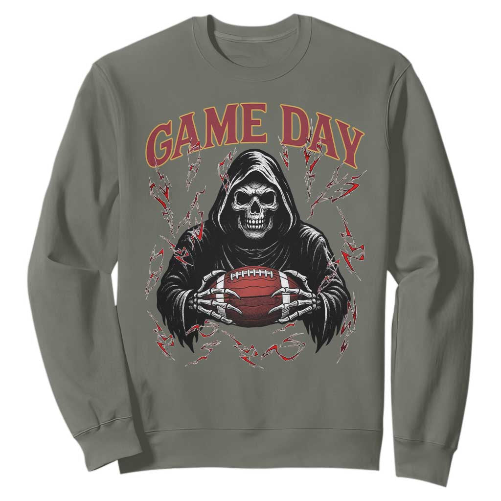 Funny Grim Reaper Dark Football Sweatshirt Game Day Fan Lifestyle TS12 Military Green Print Your Wear