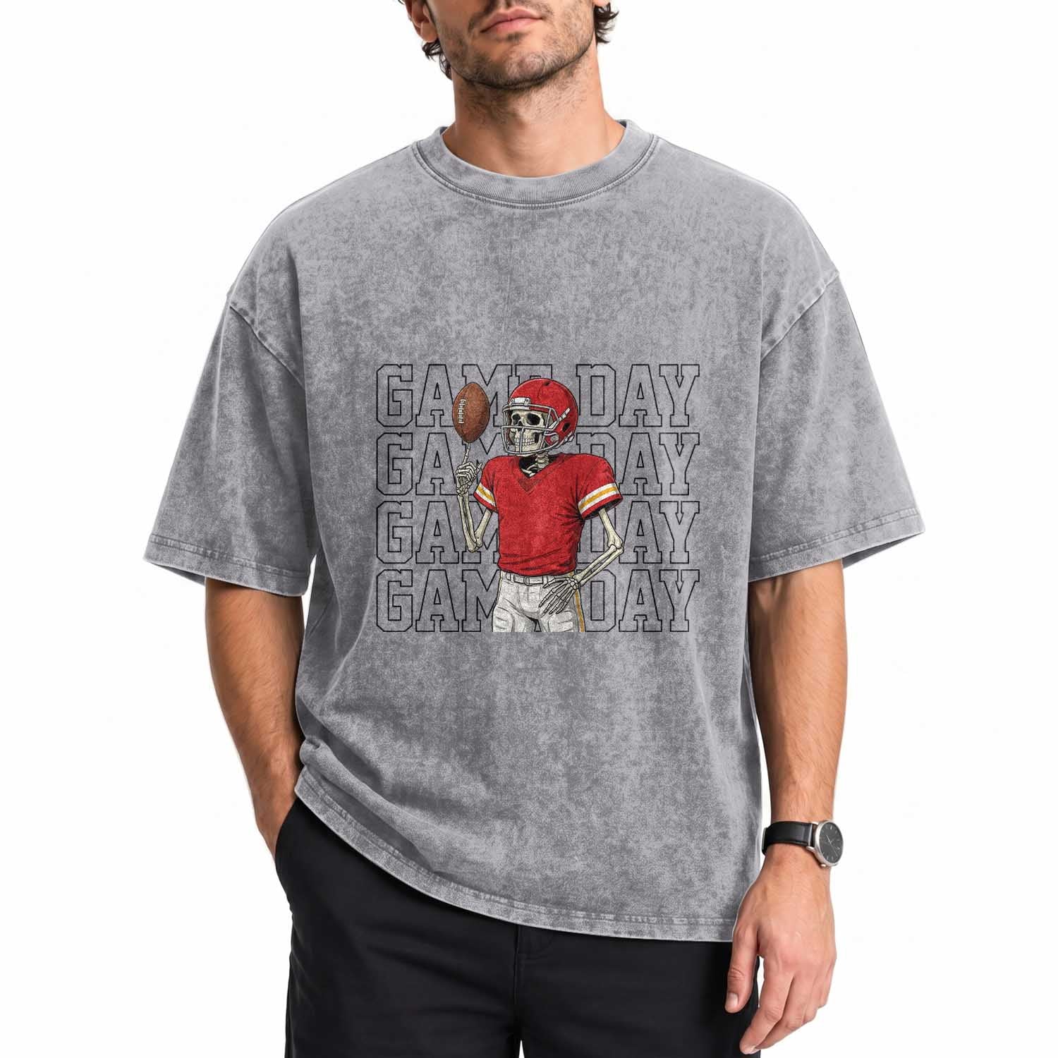 Funny Skeleton Dark Football Washed Cotton T-Shirt Sport Humor Gift
