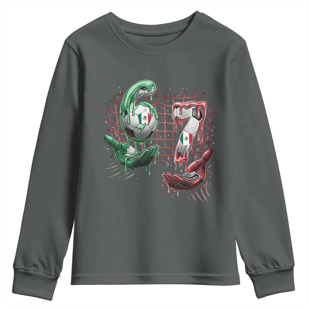 Drip Mexico Soccer Six Seven Meme Youth Sweatshirt Mexicano Supporter Player Gift TS12 Dark Heather Print Your Wear