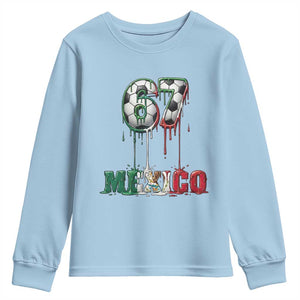 Funny Mexico Soccer 67 Meme Youth Sweatshirt Chicano Soccer Lovers TS12 Light Blue Print Your Wear