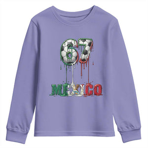 Funny Mexico Soccer 67 Meme Youth Sweatshirt Chicano Soccer Lovers TS12 Violet Print Your Wear