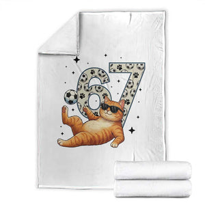Funny Cat Playing Soccer Throw Blanket Six Seven Meme TS12 White Print Your Wear